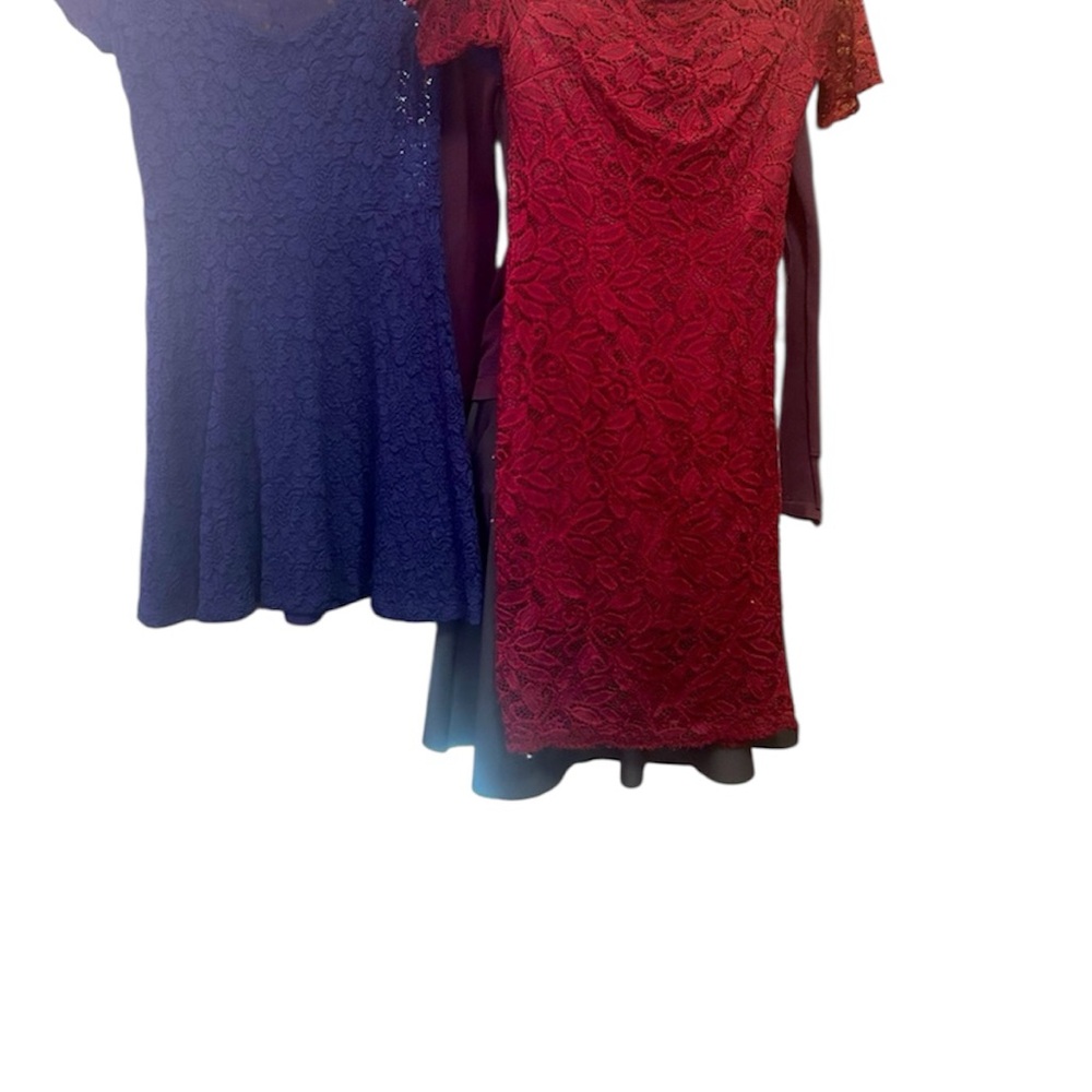 Lace fabric lined body contouring dresses
